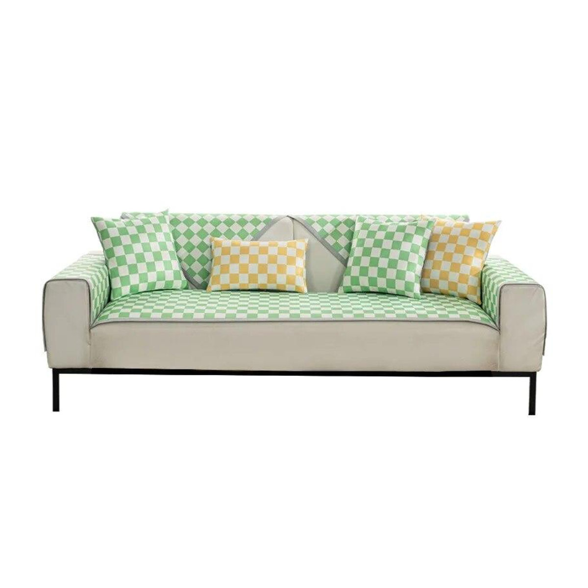 A Family Of Home Textiles Sofabezug Sommer Karo in Eis Seide mit Anti-Rutsch-Funktion, B/B: 60 x 60 cm - Bild 1