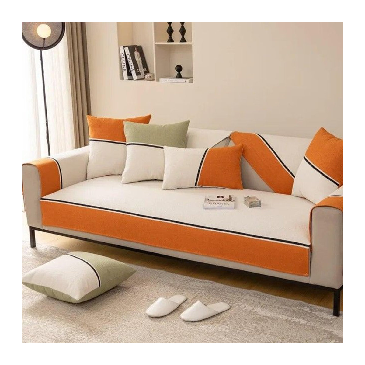A Family Of Home Textiles Sofaüberwurf aus Chenille mit schwarzen Linien, rutschfest und universell einsetzbar, Schwarz, 70 x 70 cm - Bild 1