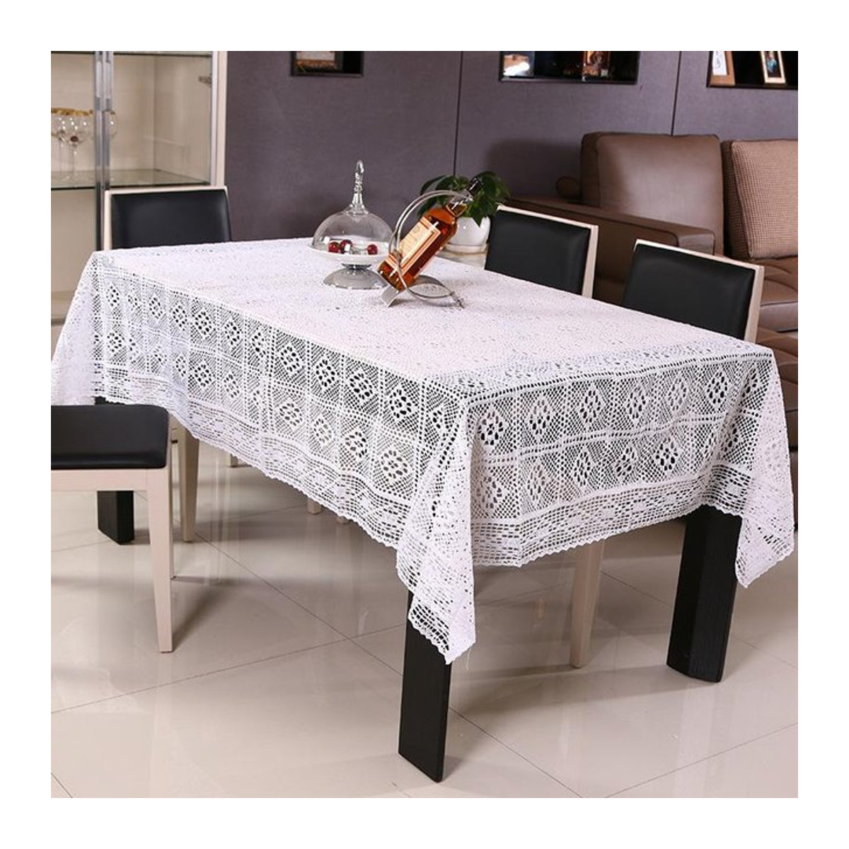 A Family Of Home Textiles Tischdecke aus Baumwolle in Weiß mit hohler Stickerei im europäischen Landhausstil, B/B: 60 x 60 cm - Bild 1