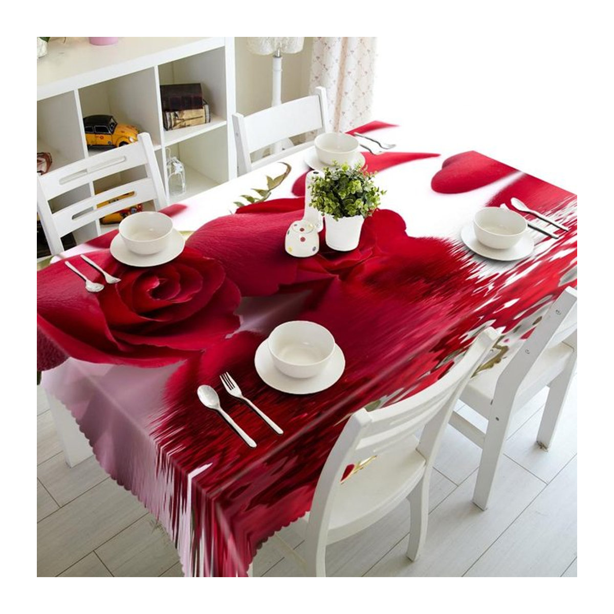 A Family Of Home Textiles Tischdecke aus Baumwolle mit rotem Rosen- und rosa Schmetterlingsmuster, B: 230 cm, T: 150 cm - Bild 1