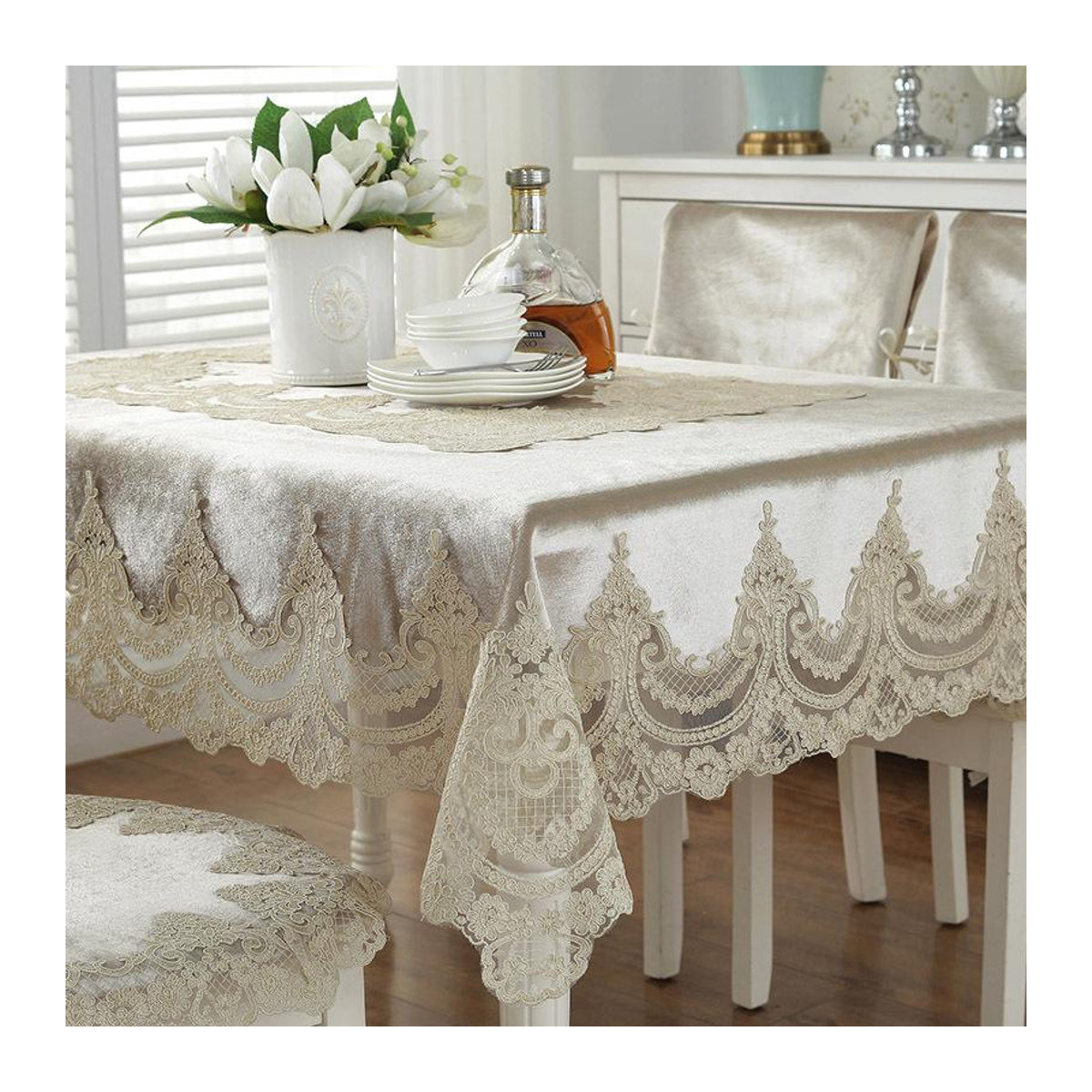 A Family Of Home Textiles Tischdecke mit Spitzenrand in Weiß, B/B: 60 x 60 cm - Bild 1