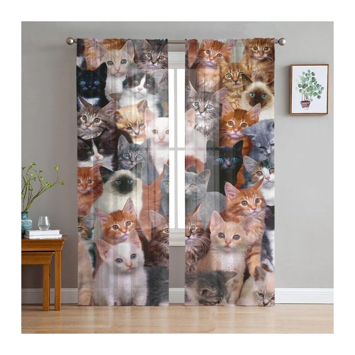 A Family Of Home Textiles Transparente Katzen-Gardine aus Tüll in Mehrfarbig, Breite: 135 cm, Höhe: 114 cm - Bild 1