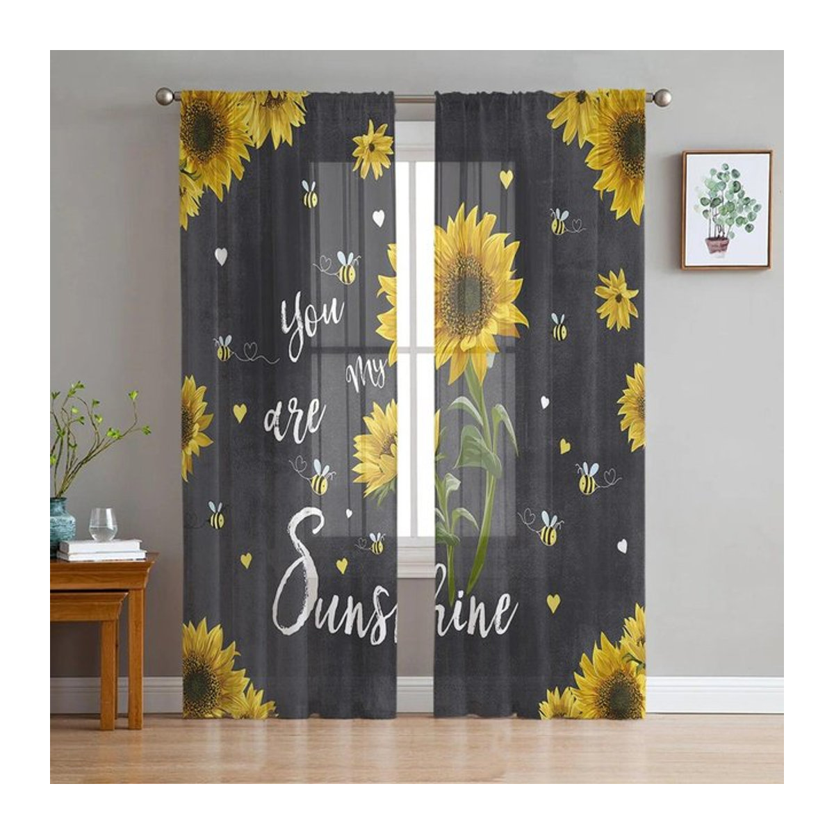 A Family Of Home Textiles Tüll-Vorhang im Sonnenblumen-Pastoral-Stil, Chiffon-Gardine Multicolor, B: 135 cm, H: 114 cm - Bild 1