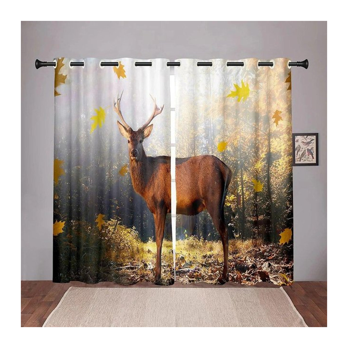 A Family Of Home Textiles Verdunkelungsvorhang mit Hirsch und Waldmotiv in Grün, 2er-Set, Breite: 50 cm, Höhe: 130 cm - Bild 1
