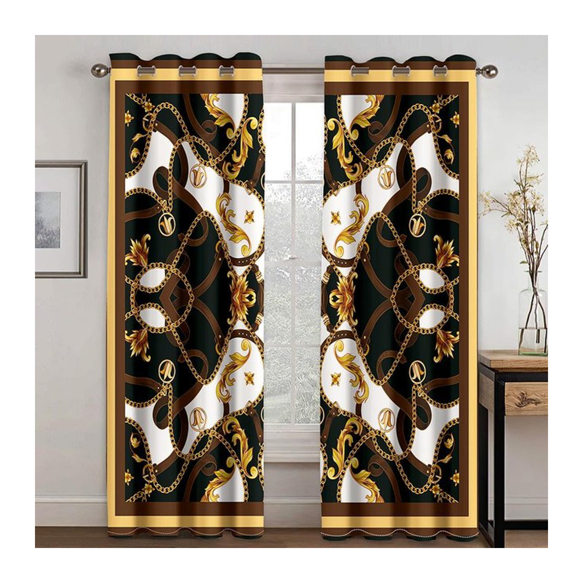 A Family Of Home Textiles Vorhänge in Schwarz und Gold, halbtransparent mit Schattierung, 2er-Set, Breite: 100 cm, Höhe: 130 cm - Bild 1