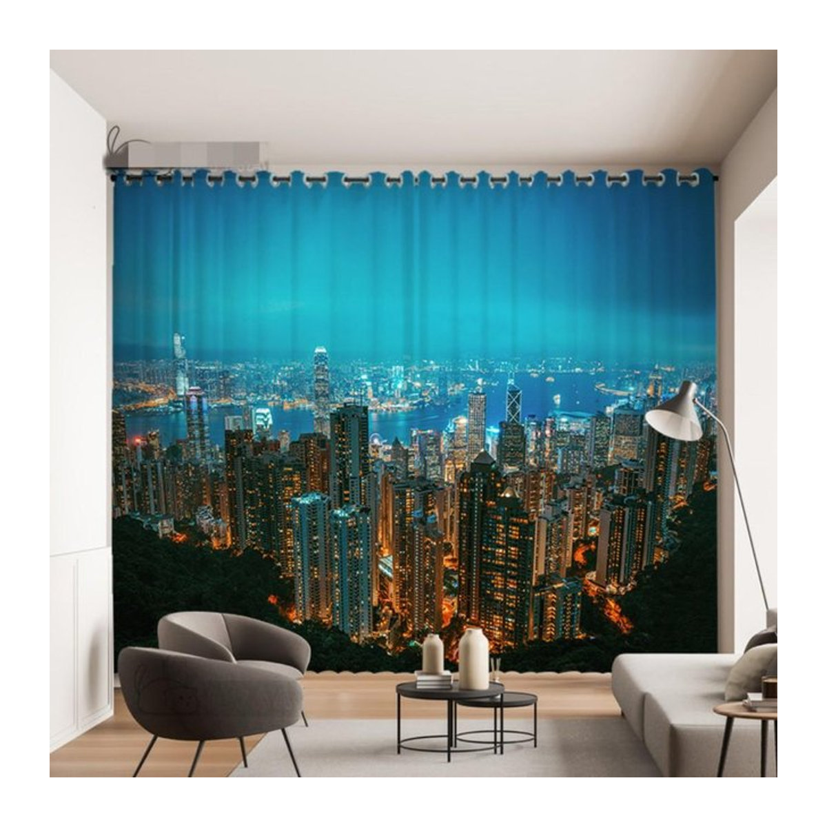 A Family Of Home Textiles Vorhänge mit Stadtansicht bei Nacht, halbtransparent, 2er-Set mit Ösenaufhängung, Breite: 50 cm, Höhe: 50 cm - Bild 1