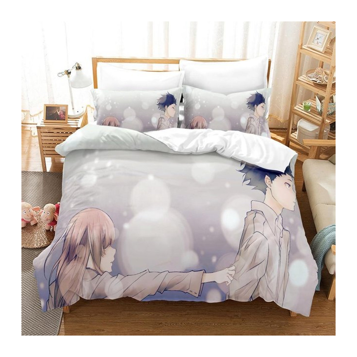 A Silent Voice Anime Bettwäsche-Set mit 3D-Druck und Reißverschluss, B/H: 135 x 200 cm - Bild 1
