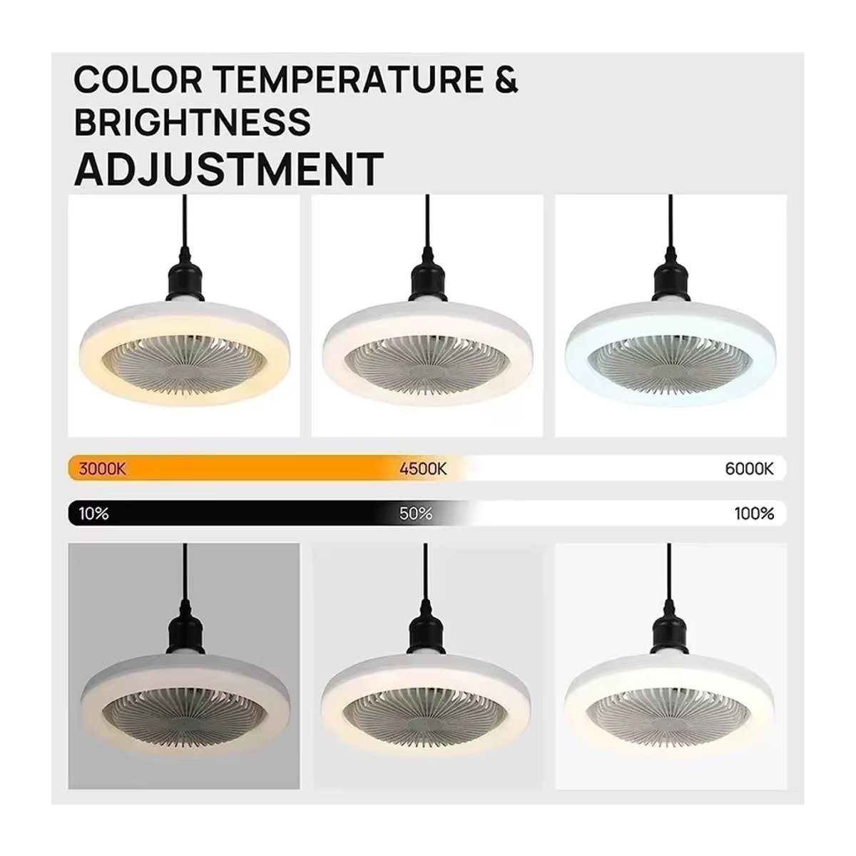 Aamasun 2-in-1 LED-Deckenventilator mit E27-Leuchtmittel und Fernbedienung, Weiß - Bild 2