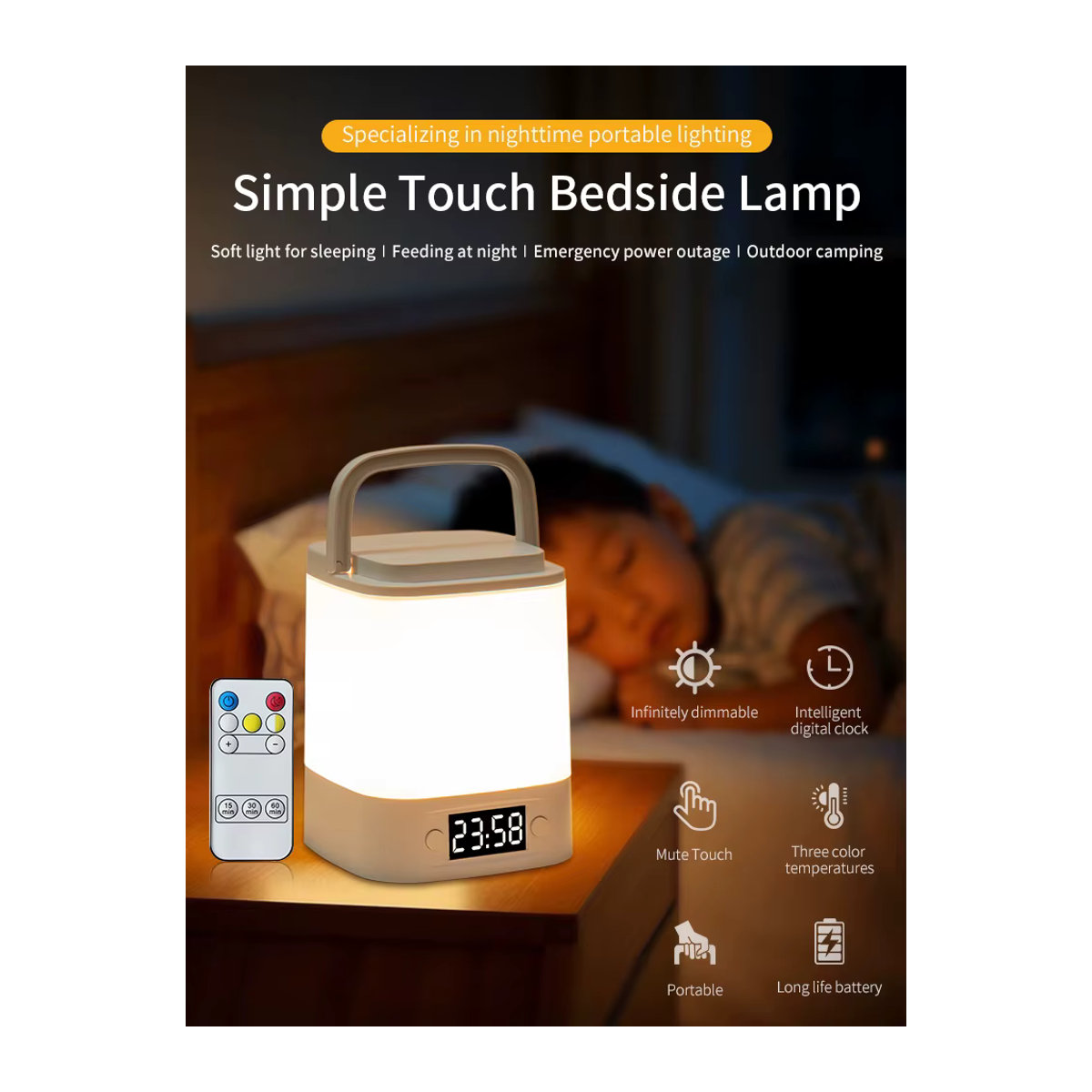 Aamasun LED Tischlampe mit digitalem Display und Fernbedienung, dimmbares Schreibtisch-Leselicht und Nachtlicht, wiederaufladbar - Bild 5