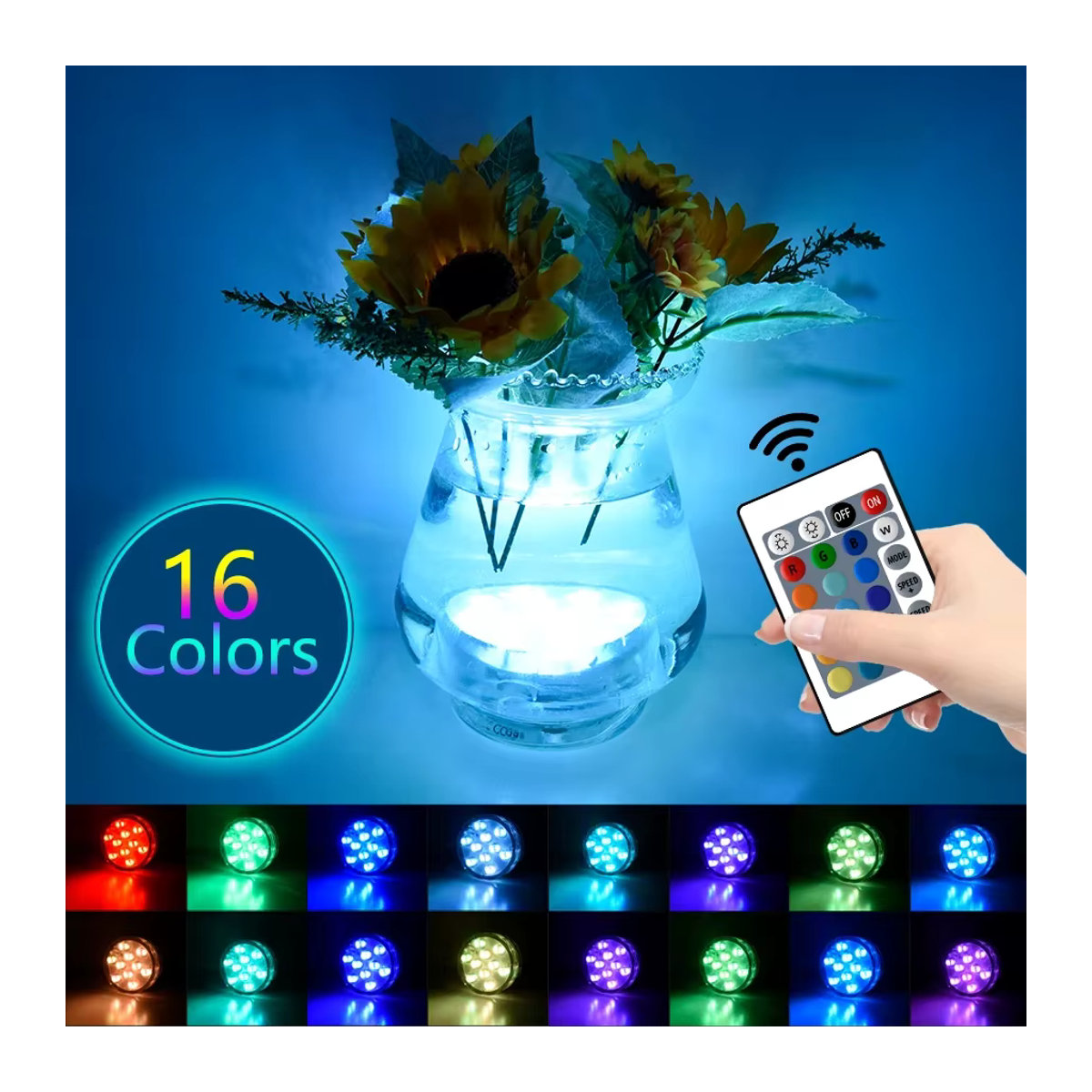 Aamasun RGB LED Unterwasserlampe mit 10 LEDs, batteriebetrieben, mehrfarbig, rund für Garten, Schwimmbad, Aquarium oder Dekoration bei Hochzeiten und Partys - Bild 4