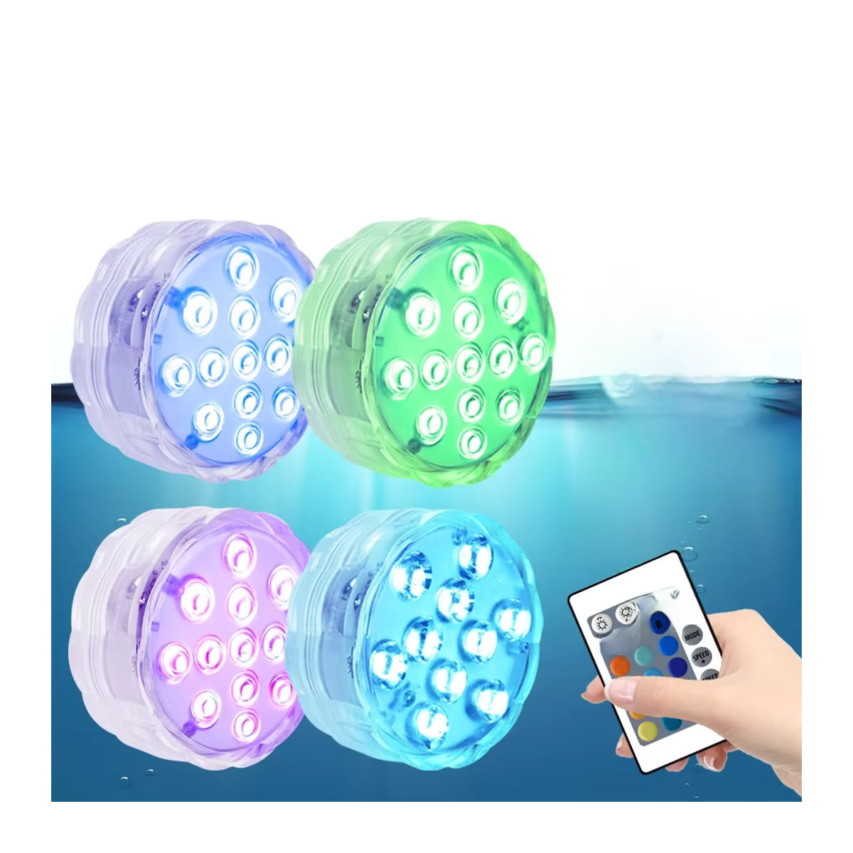 Aamasun RGB LED Unterwasserlampe mit 10 LEDs, batteriebetrieben, mehrfarbig, rund für Garten, Schwimmbad, Aquarium oder Dekoration bei Hochzeiten und Partys - Bild 6