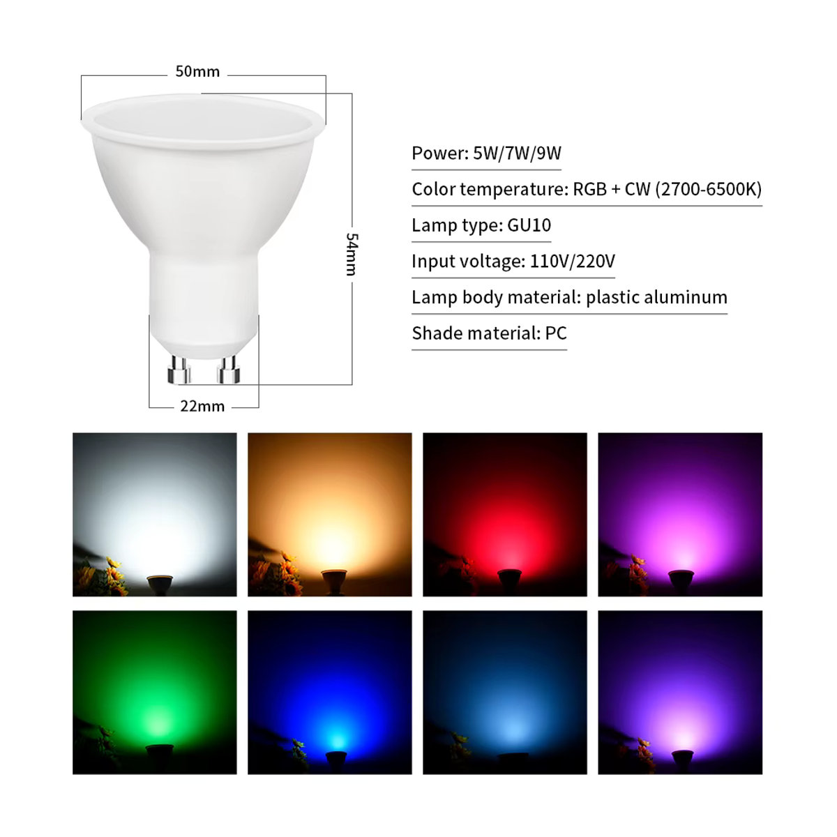 Aamasun Smart-Lampe GU10 Tuya WiFi LED mit App-Steuerung und Alexa/Google Home Kompatibilität, dimmbar, Bunt - Bild 2