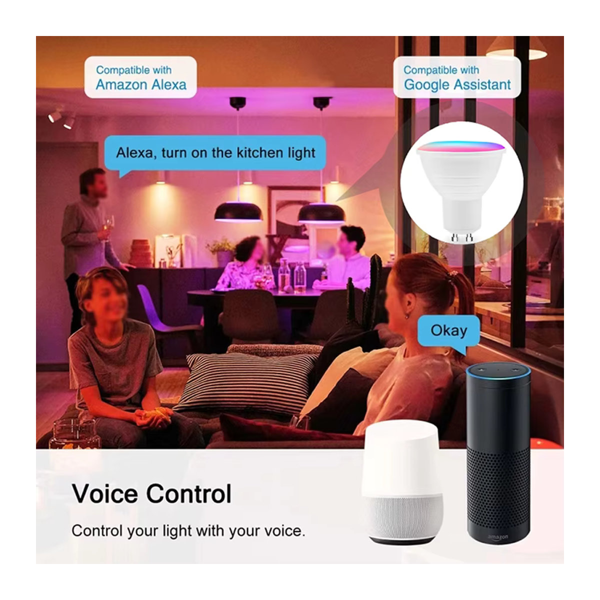 Aamasun Smart-Lampe GU10 Tuya WiFi LED mit App-Steuerung und Alexa/Google Home Kompatibilität, dimmbar, Bunt - Bild 3