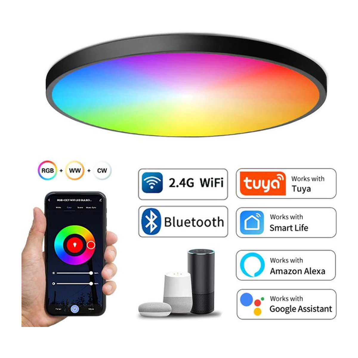 Aamasun Tuya Smart WiFi LED Deckenlampe RGBCW Bunt mit App und Alexa Google Home Sprachsteuerung 24W - Bild 1