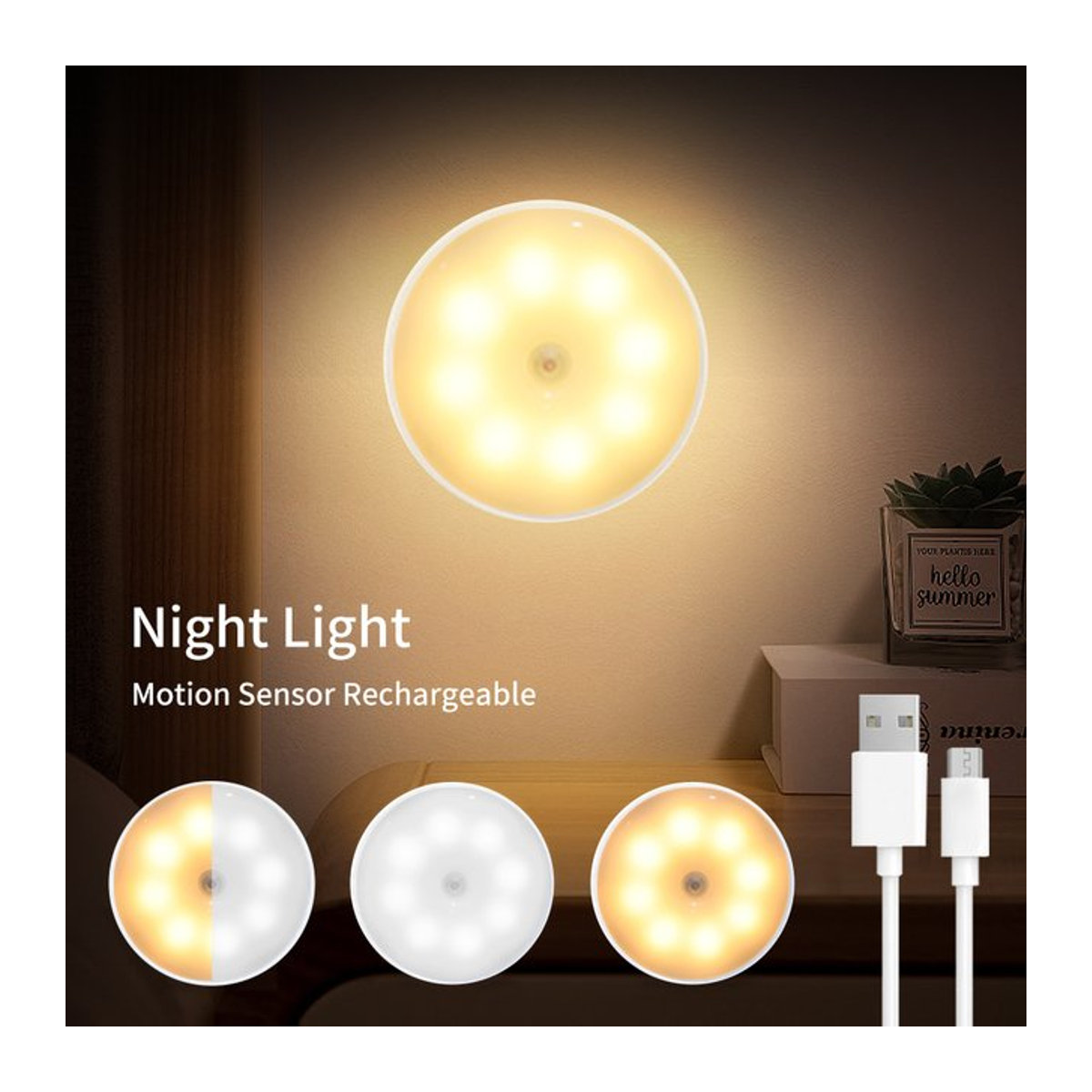 Aamasun Wiederaufladbare LED Nachtlampe mit Bewegungssensor und menschlicher Induktion in Weiß für Schrank, Treppe und Flur - Bild 1