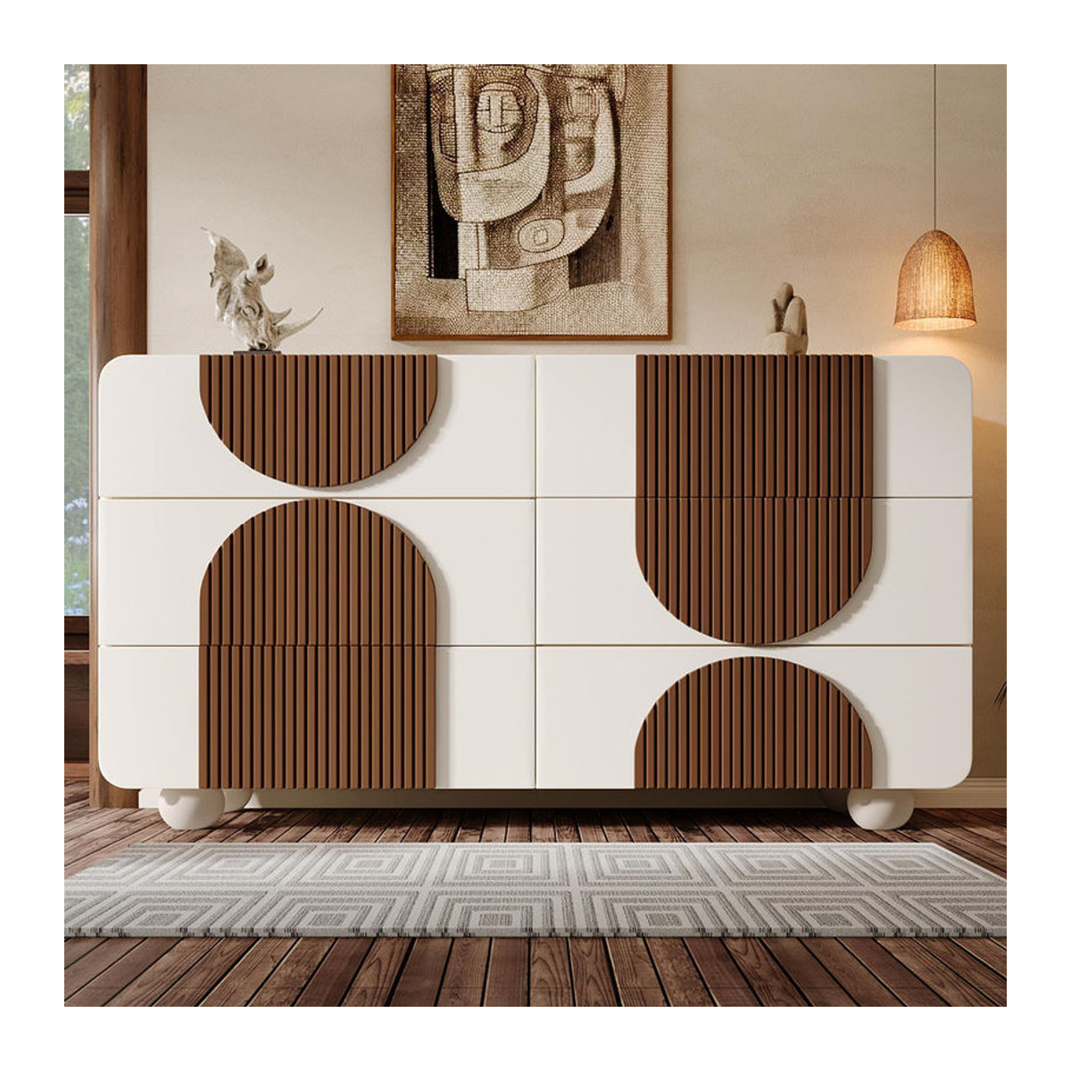 AB Store Kommode mit 6 Schubladen in Weiß und Braun, Modernes Design aus Holzwerkstoff und Massivholz, B/T/H: 121 x 41 x 71 cm - Bild 2