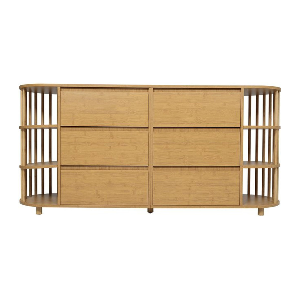 AB Store Kommode Sideboard im römischen Design mit 6 Schubladen und Bambus-Regalen, Naturfarbe, B/T/H: 160 x 40 x 75 cm - Bild 1