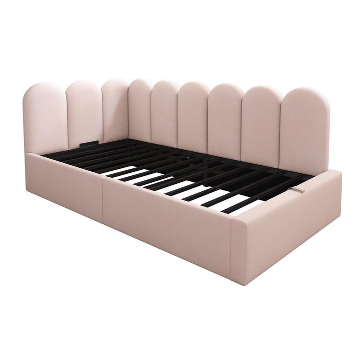 AB Store Polster-Tagesbett mit hydraulischem Stauraum und Samtbezug in Rosa, B/T/H: 90 x 200 cm, inklusive Metall-Lattenrost - Bild 1