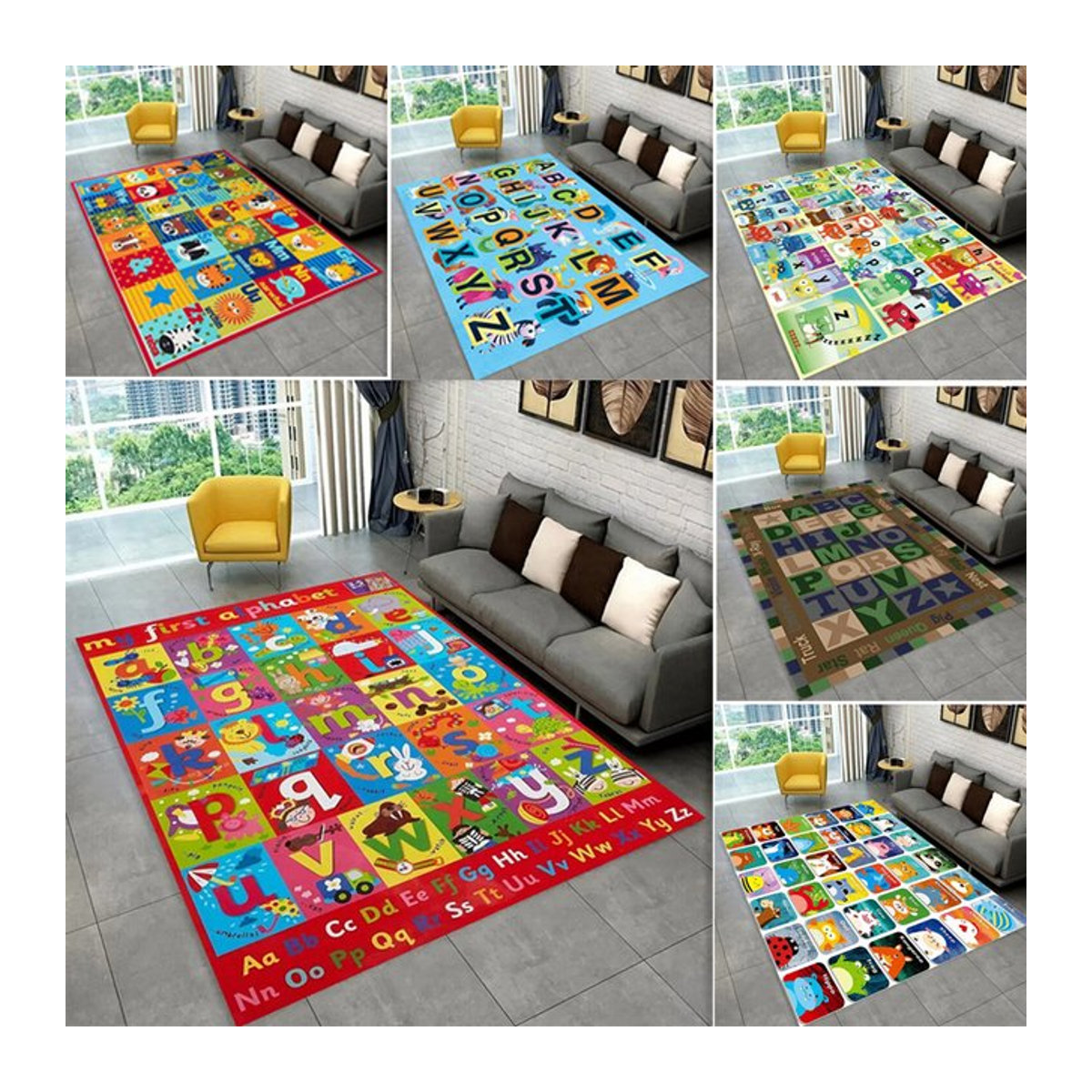 ABC Cartoon Alphabet Kinderzimmer Teppich rutschfest in Multicolor - Bild 1