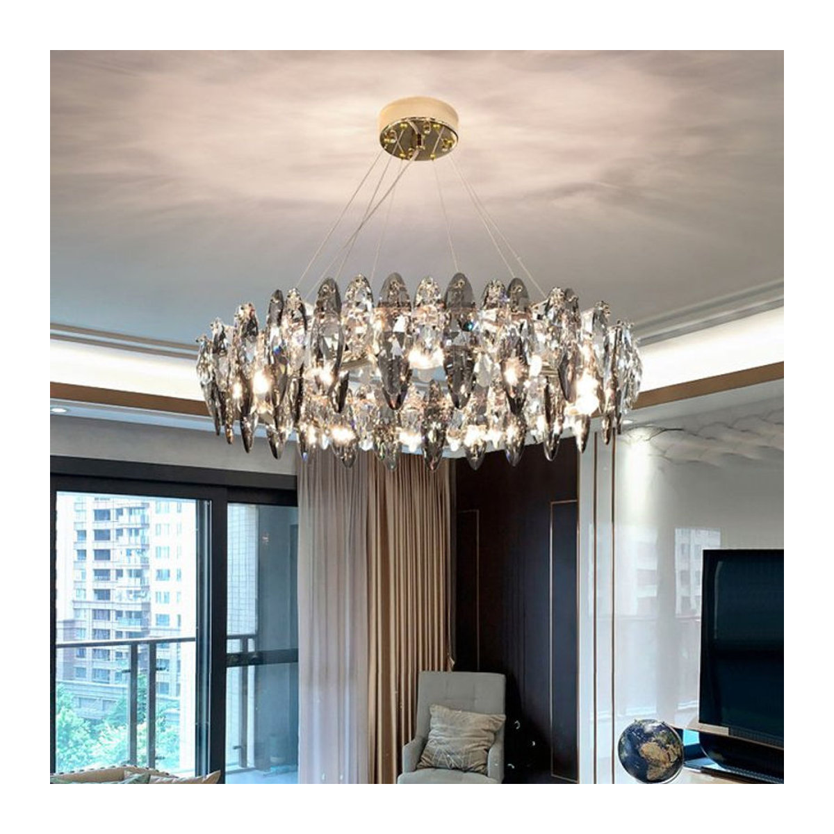 ABCZ Moderner Runder Kristall Kronleuchter mit LED in Chrom und Klarem Design für Wohnzimmer und Esszimmer - Bild 1