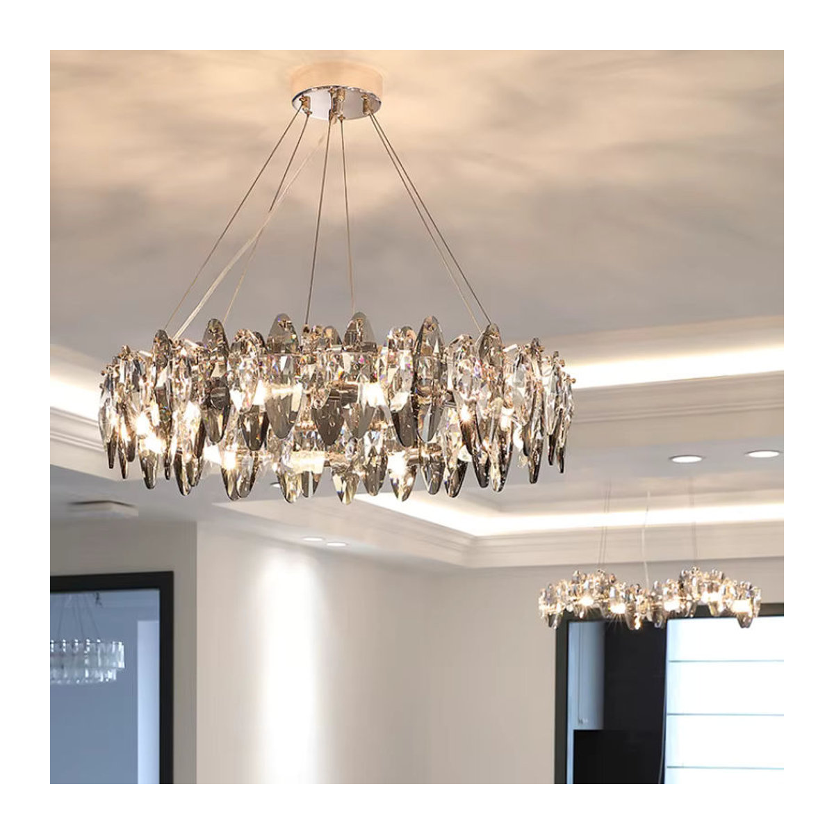 ABCZ Moderner Runder Kristall Kronleuchter mit LED in Chrom und Klarem Design für Wohnzimmer und Esszimmer - Bild 3