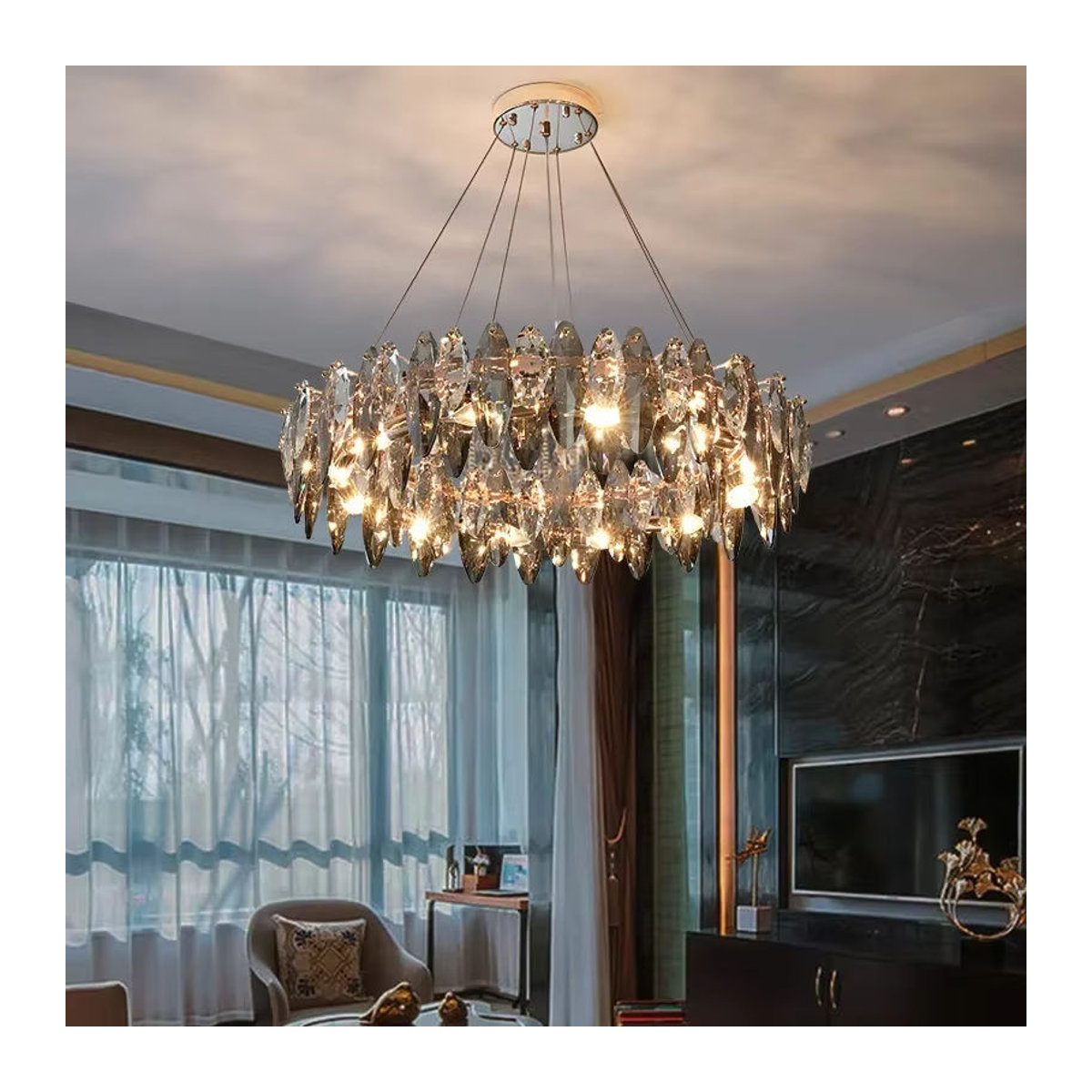 ABCZ Moderner Runder Kristall Kronleuchter mit LED in Chrom und Klarem Design für Wohnzimmer und Esszimmer - Bild 4