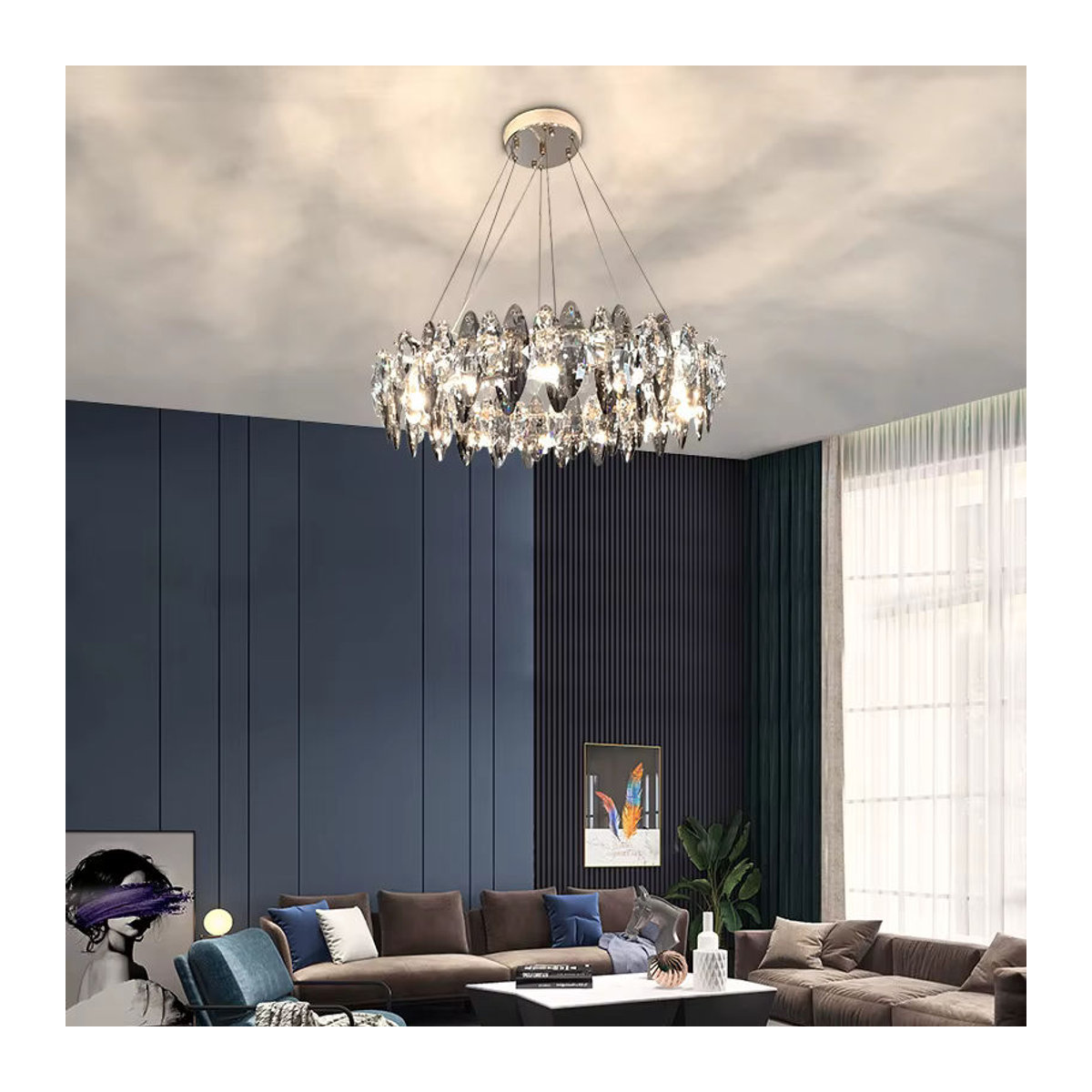 ABCZ Moderner Runder Kristall Kronleuchter mit LED in Chrom und Klarem Design für Wohnzimmer und Esszimmer - Bild 6