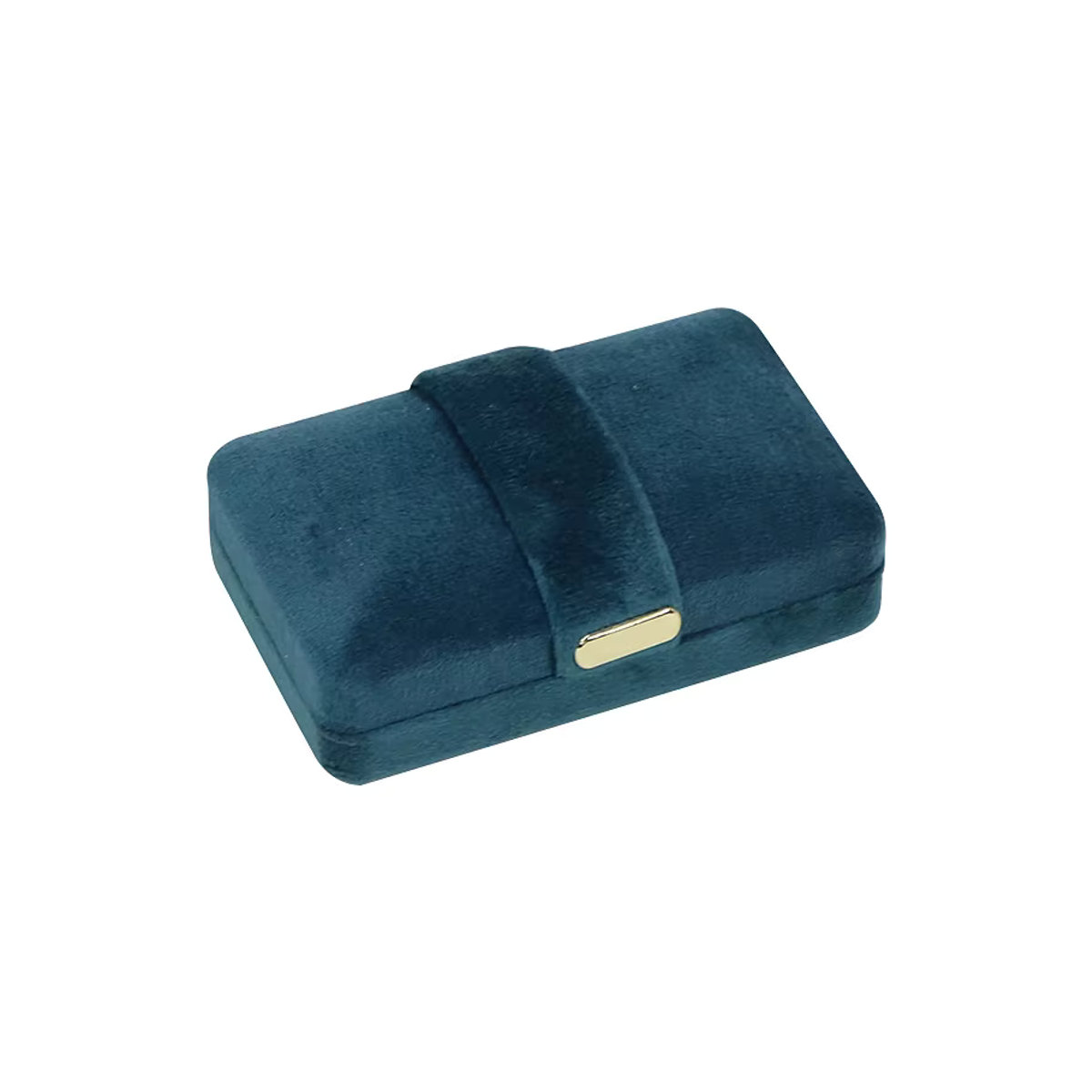 Abgerundete Schmuckschatulle aus Samt in Treasure Blue mit Goldschnalle zur Aufbewahrung von Ringen und Ohrringen - Bild 2