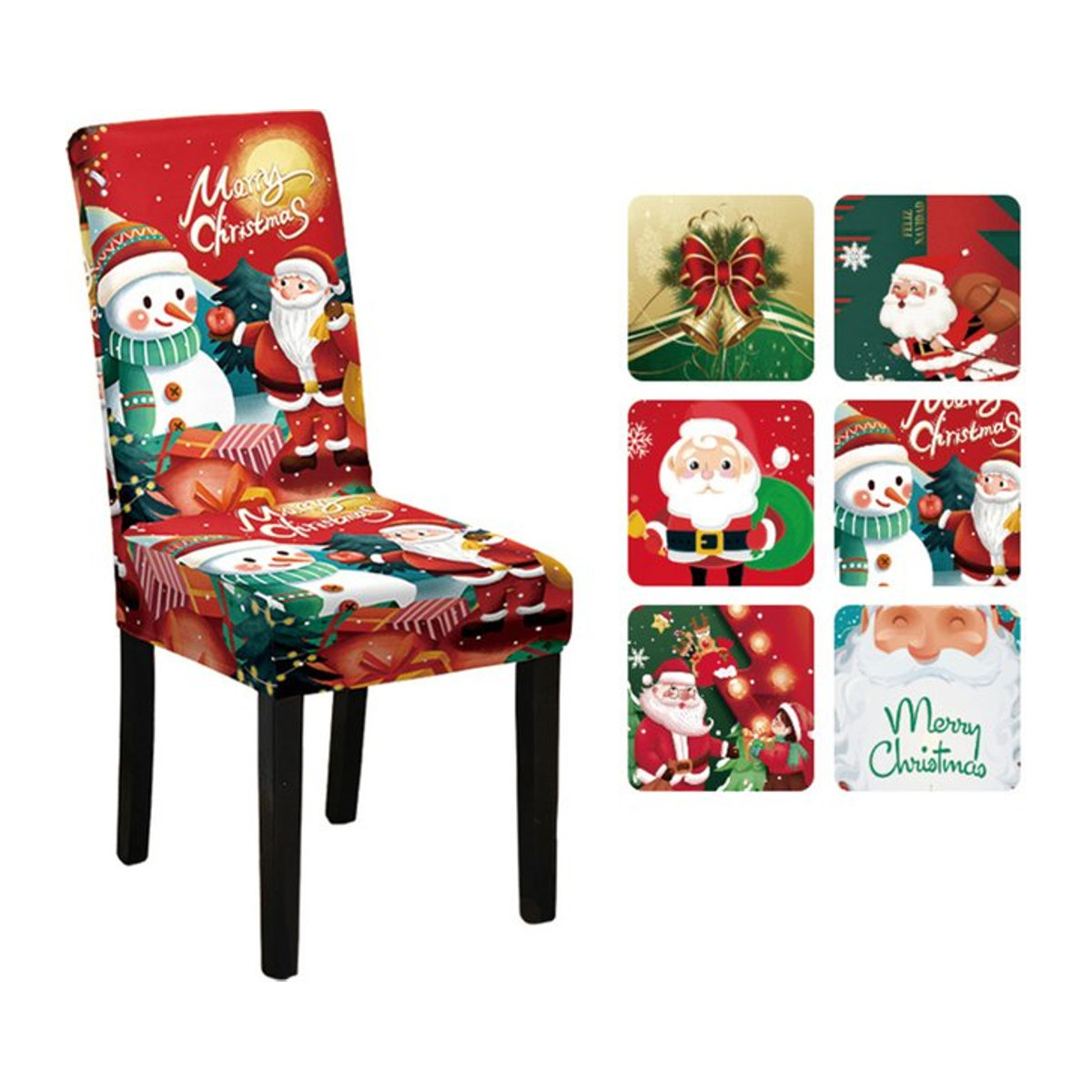 Abnehmbarer Stretch Stuhlbezug für Esszimmer und Bürostühle mit Santa Claus und Schneeflocken-Print in Rot - Bild 1