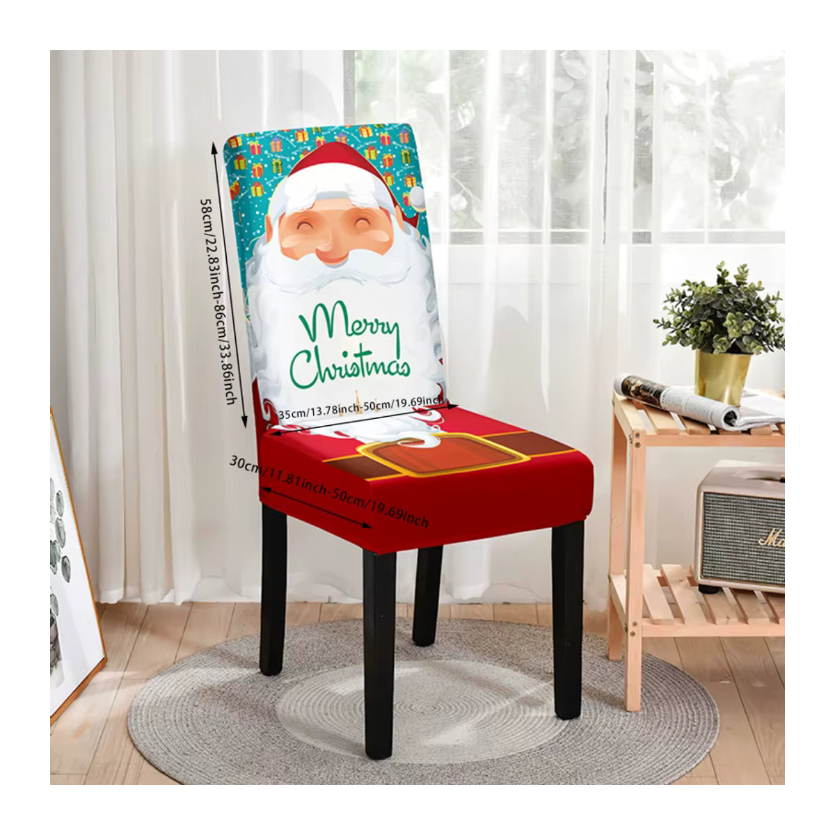 Abnehmbarer Stretch Stuhlbezug für Esszimmer und Bürostühle mit Santa Claus und Schneeflocken-Print in Rot - Bild 2