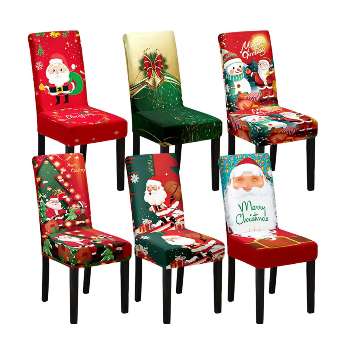 Abnehmbarer Stretch Stuhlbezug für Esszimmer und Bürostühle mit Santa Claus und Schneeflocken-Print in Rot - Bild 3
