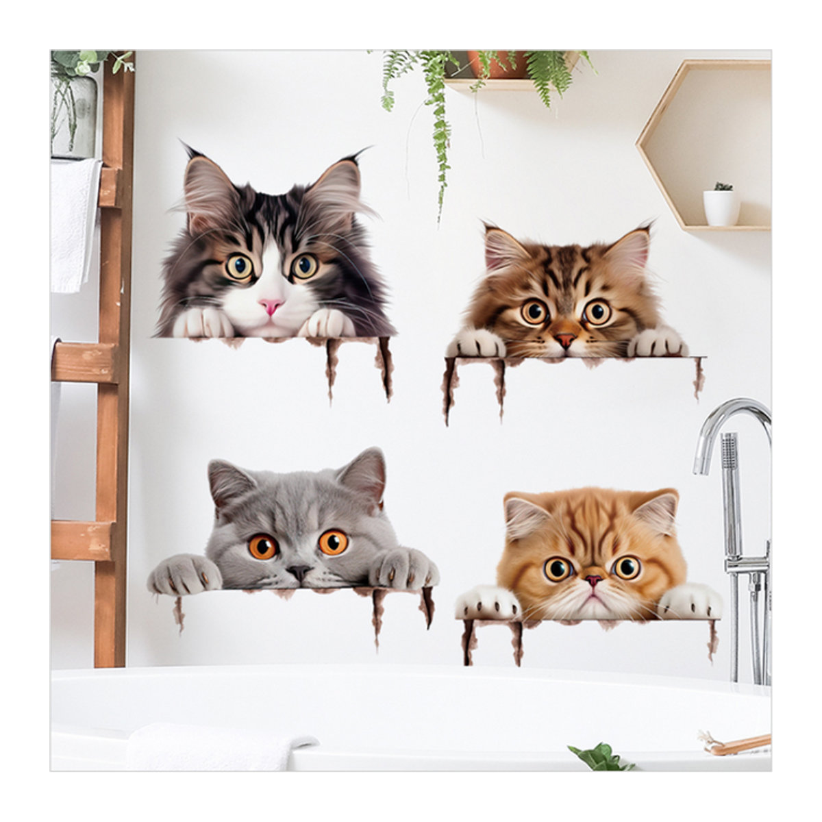 Abnehmbarer Vinyl Wandaufkleber Katze Peeping für Kinderzimmer und Wohnzimmer als DIY Cartoon Tier Dekoration - Bild 1