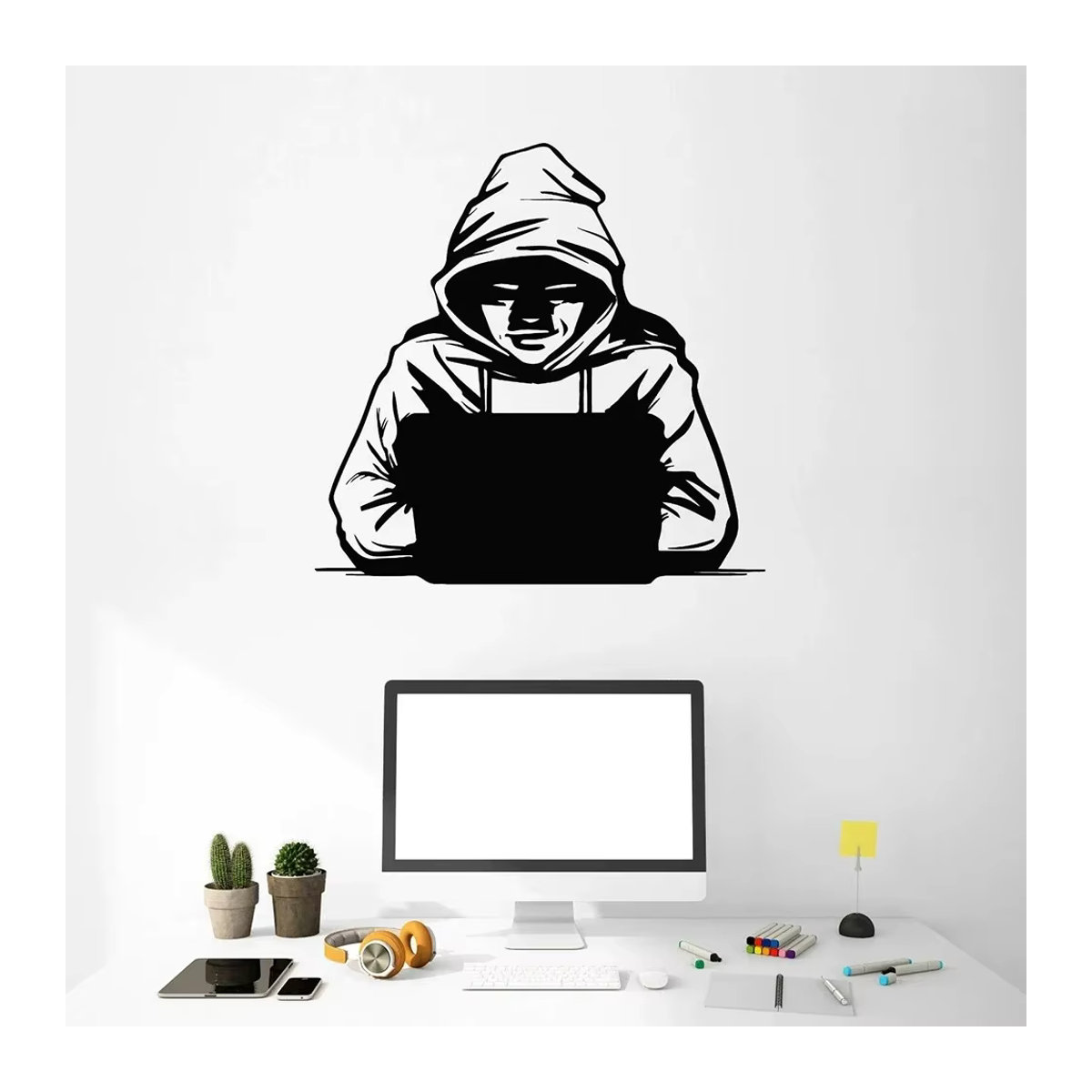Abnehmbarer Vinyl Wandtattoo Hacker Computer Sicherheit Schwarz B: 42 cm, H: 42 cm - Bild 2
