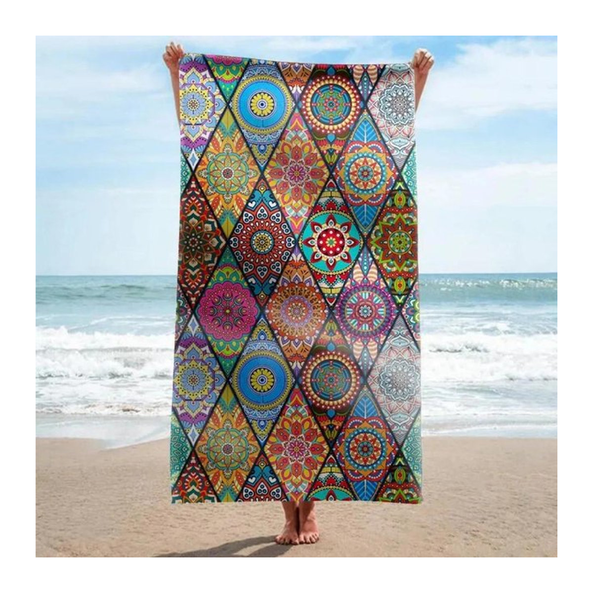 Abstrakt 3D-gedrucktes Mikrofaser Strandbadetuch schnelltrocknend und sandfrei, B: 40 cm, H: 60 cm - Bild 1