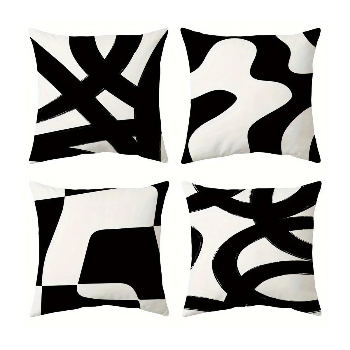 Abstrakt Einfach Kissenbezug mit schwarzer Linie in Schwarz-Weiß für Wohnzimmer und Sofa, Peach Skin Material, ohne Kissenkern, B/B/H: 18 x 18 x 18 cm - Bild 1