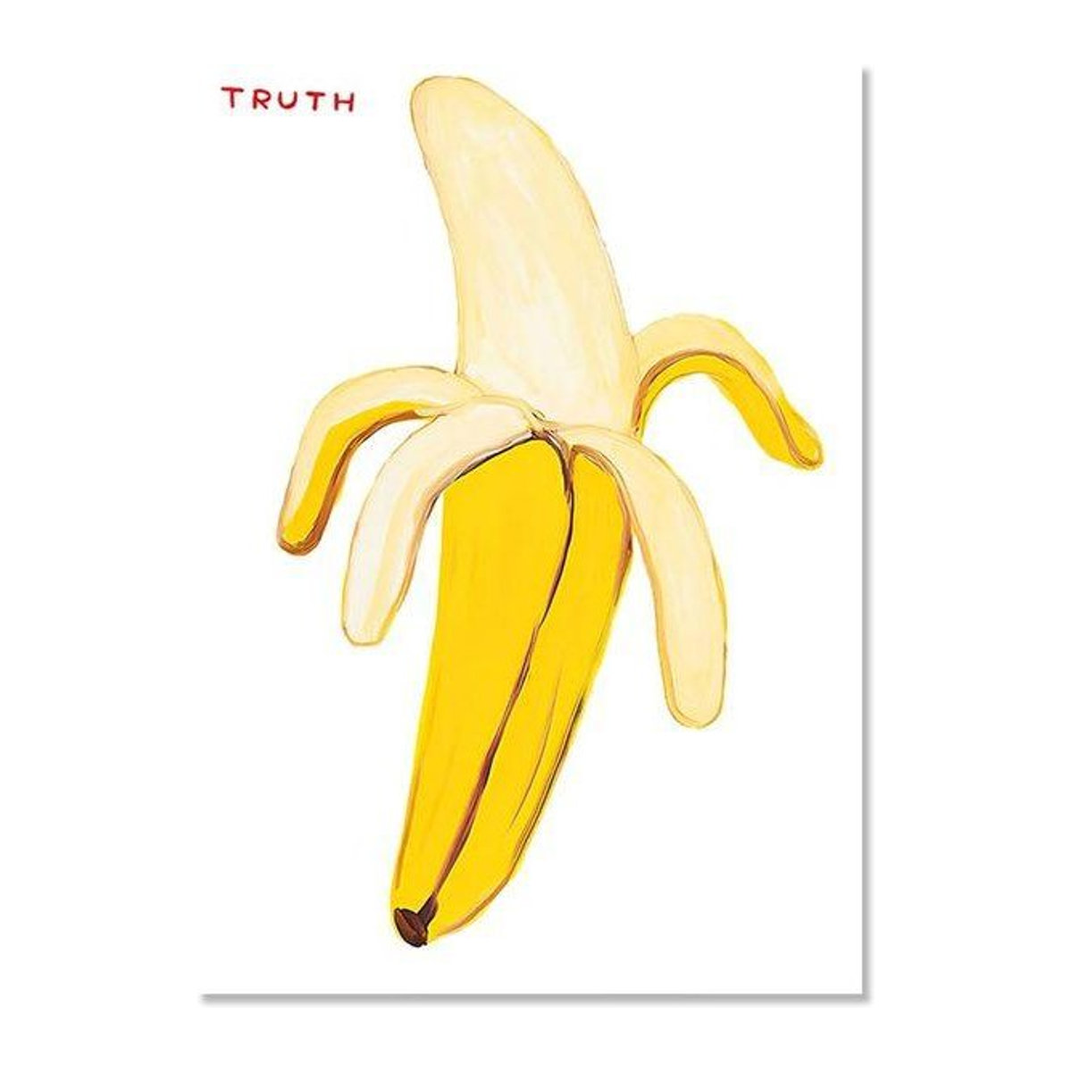 Abstrakte Leinwandmalerei David Shrigley mit Frosch, Papagei, Banane und Zitrone in Gelb, Modernes Wandbild für dein Wohnzimmer, B: 50 cm, H: 70 cm, Rahmenlos - Bild 1