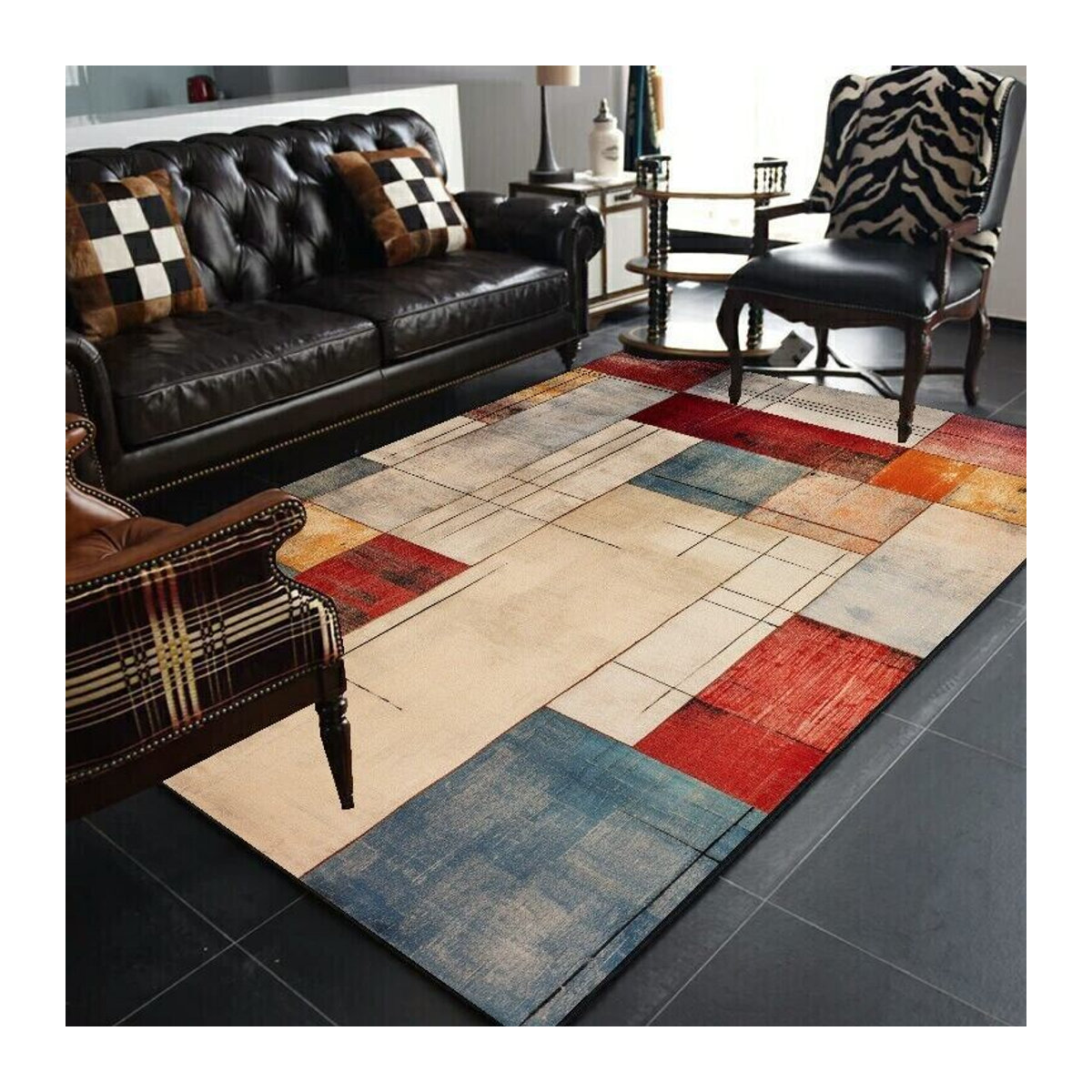 Abstrakter geometrischer Teppich im Nordisch-Retro-Stil für Wohnzimmer und Schlafzimmer, rutschfest und waschbar, B/T: 90 x 60 cm - Bild 1