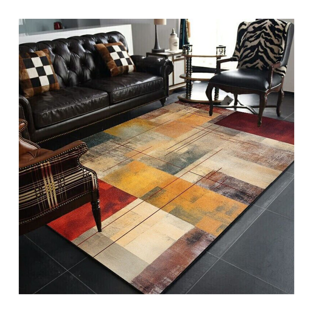 Abstrakter geometrischer Teppich im Nordisch-Retro-Stil für Wohnzimmer und Schlafzimmer, rutschfest und waschbar, B/T: 90 x 60 cm - Bild 2