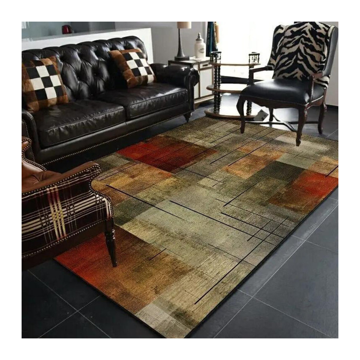 Abstrakter geometrischer Teppich im Nordisch-Retro-Stil für Wohnzimmer und Schlafzimmer, rutschfest und waschbar, B/T: 90 x 60 cm - Bild 3