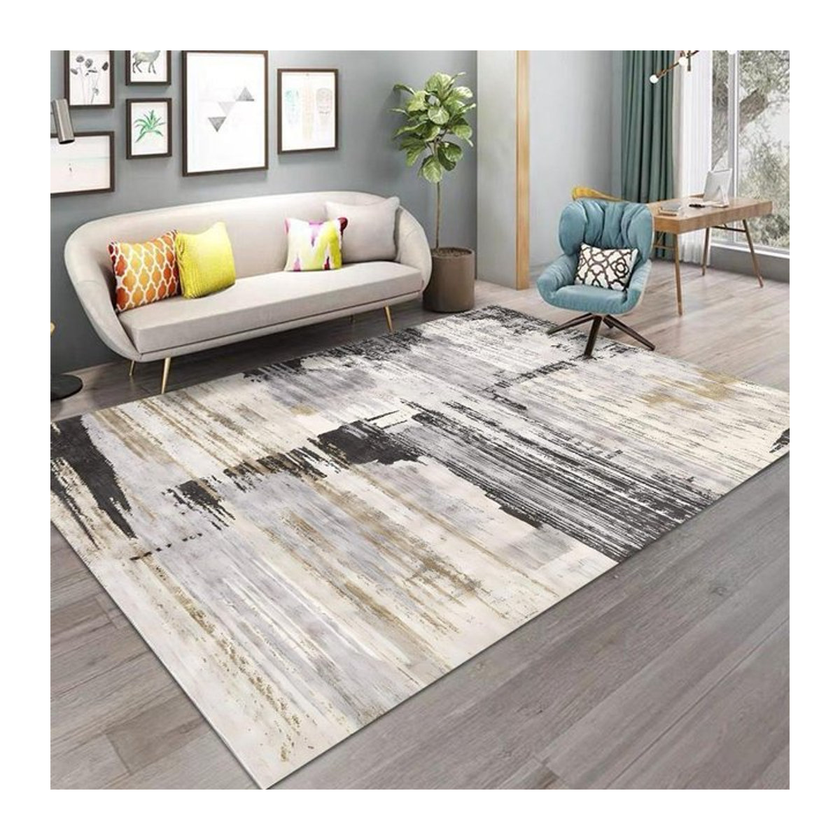 Abstrakter Teppich weich und rutschfest für Wohnzimmer, Schlafzimmer oder als Krabbelmatte, B/H: 60 x 40 cm - Bild 1