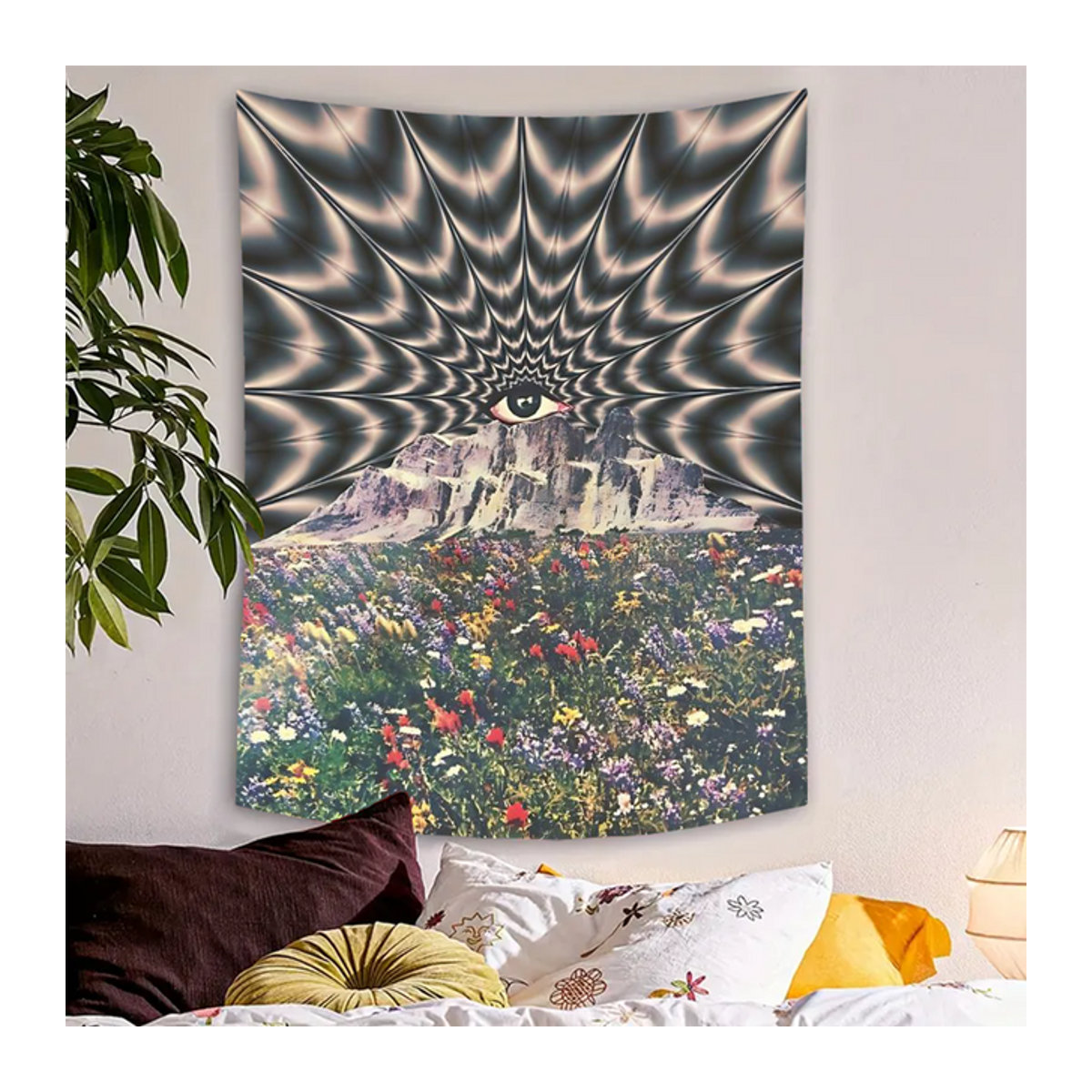 Abstrakter Wandbehang mit 3D-Augen- und Blumenmotiv aus Polyester für dein Wohnzimmer oder Schlafzimmer - Bild 1