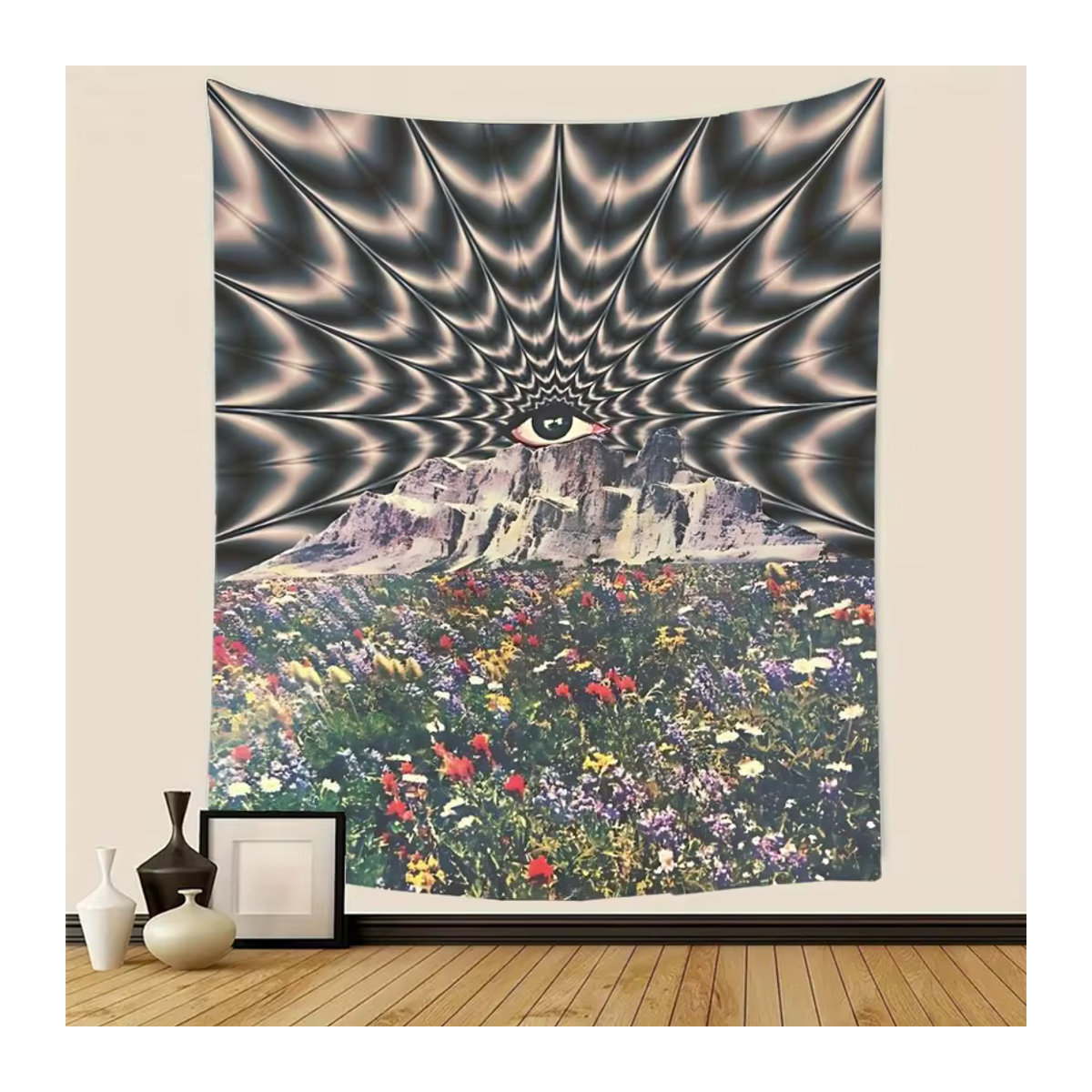 Abstrakter Wandbehang mit 3D-Augen- und Blumenmotiv aus Polyester für dein Wohnzimmer oder Schlafzimmer - Bild 2