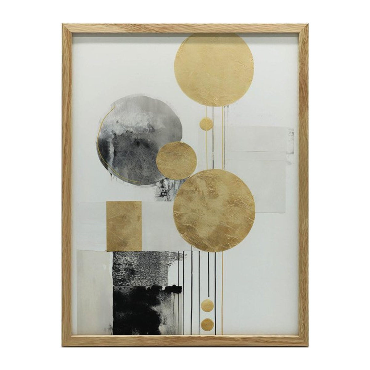 Abstraktes Kunstwerk Eleganz der Kontraste von Marcin Zbijowski in Gold und Schwarz mit Holzrahmen Helle Eiche, B: 50 cm, H: 70 cm - Bild 1