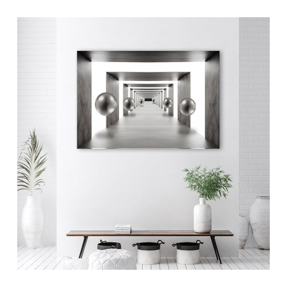 Abstraktes Leinwandbild Feeby Tunnel silberne Kugeln 3D in Grau und Silber, B: 60 cm, H: 40 cm - Bild 3