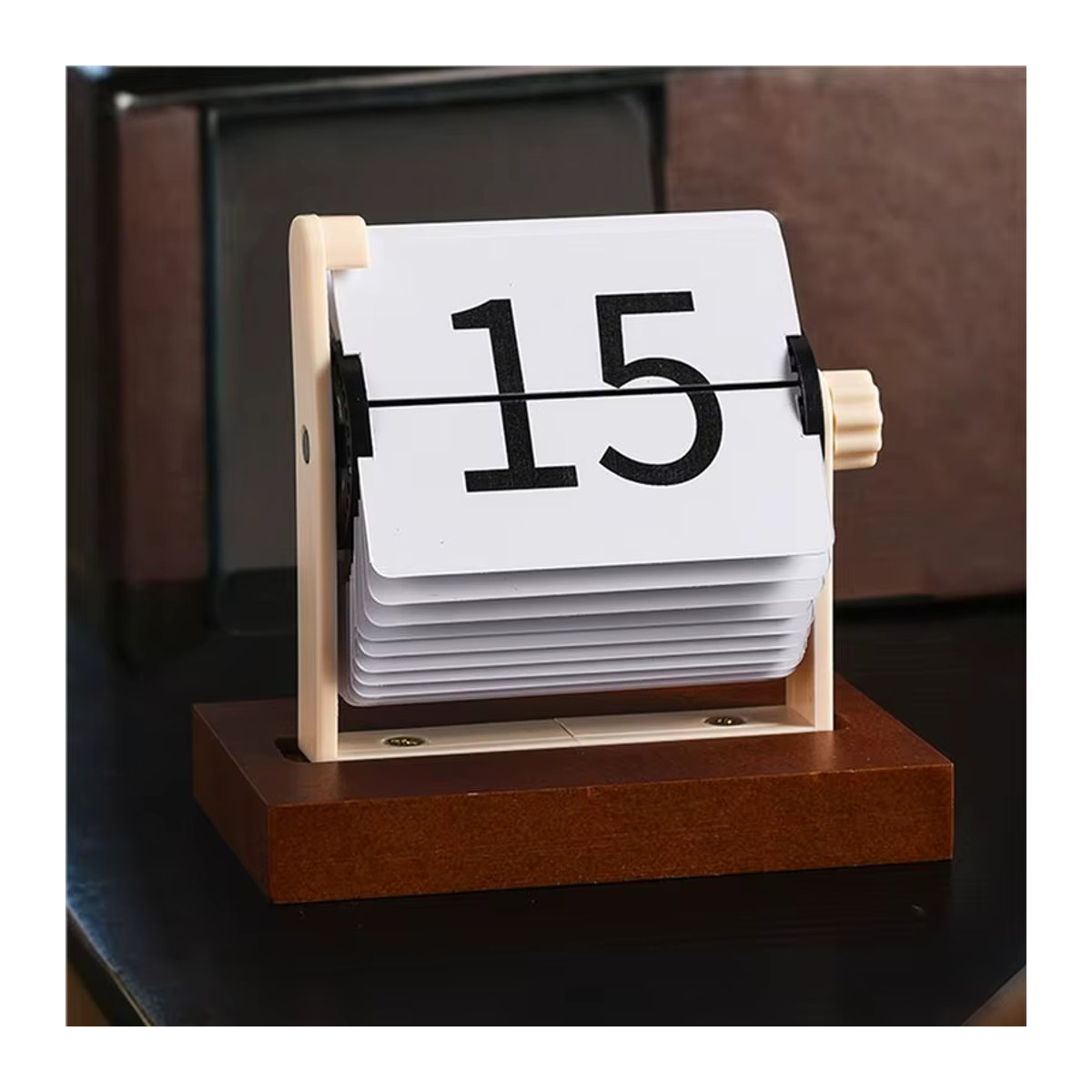 ABUN Vintage Flip Desktop-Kalender aus Holz in Weiß – Ewiger Kalender mit drehbarem Mechanismus im minimalistischen Design - Bild 2