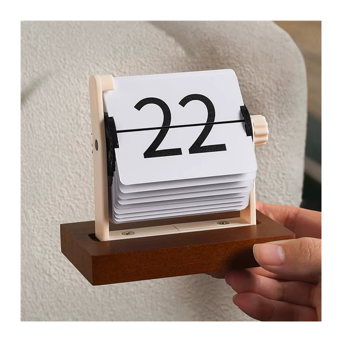 ABUN Vintage Flip Desktop-Kalender aus Holz in Weiß – Ewiger Kalender mit drehbarem Mechanismus im minimalistischen Design - Bild 4
