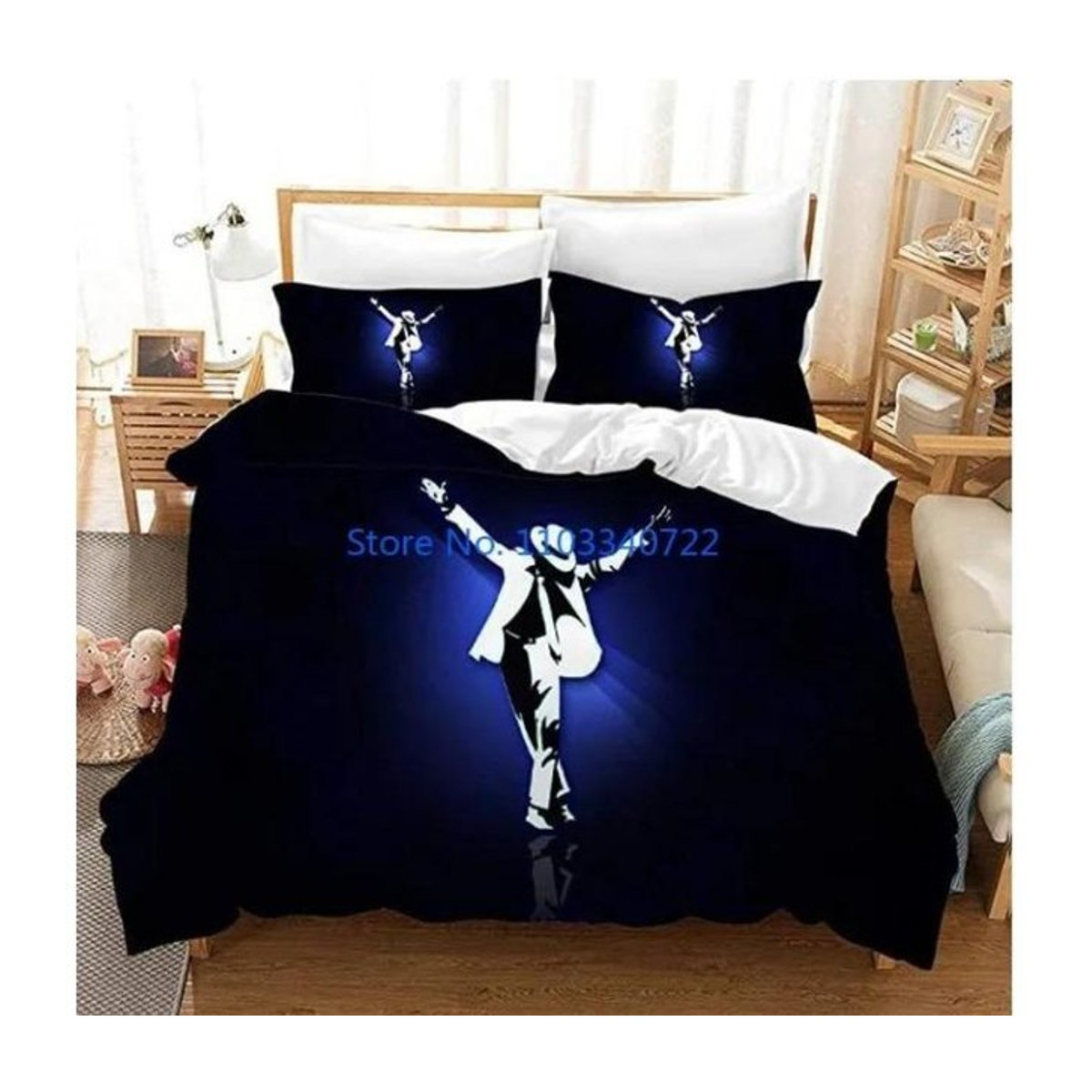 Academia Michael Jackson Star Bettwäsche-Set mit 3D-Druck und Reißverschluss, Bettbezug für Jungen und Mädchen, B/H: 140 x 210 cm - Bild 1