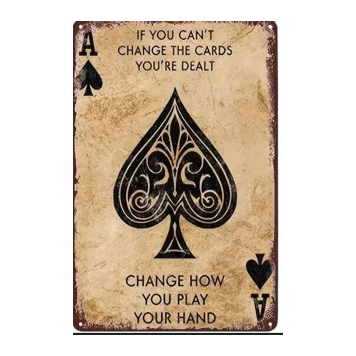 ACE OF SPADE Metall-Blechschild in Beige im Vintage-Stil mit Typografie-Design - Bild 1