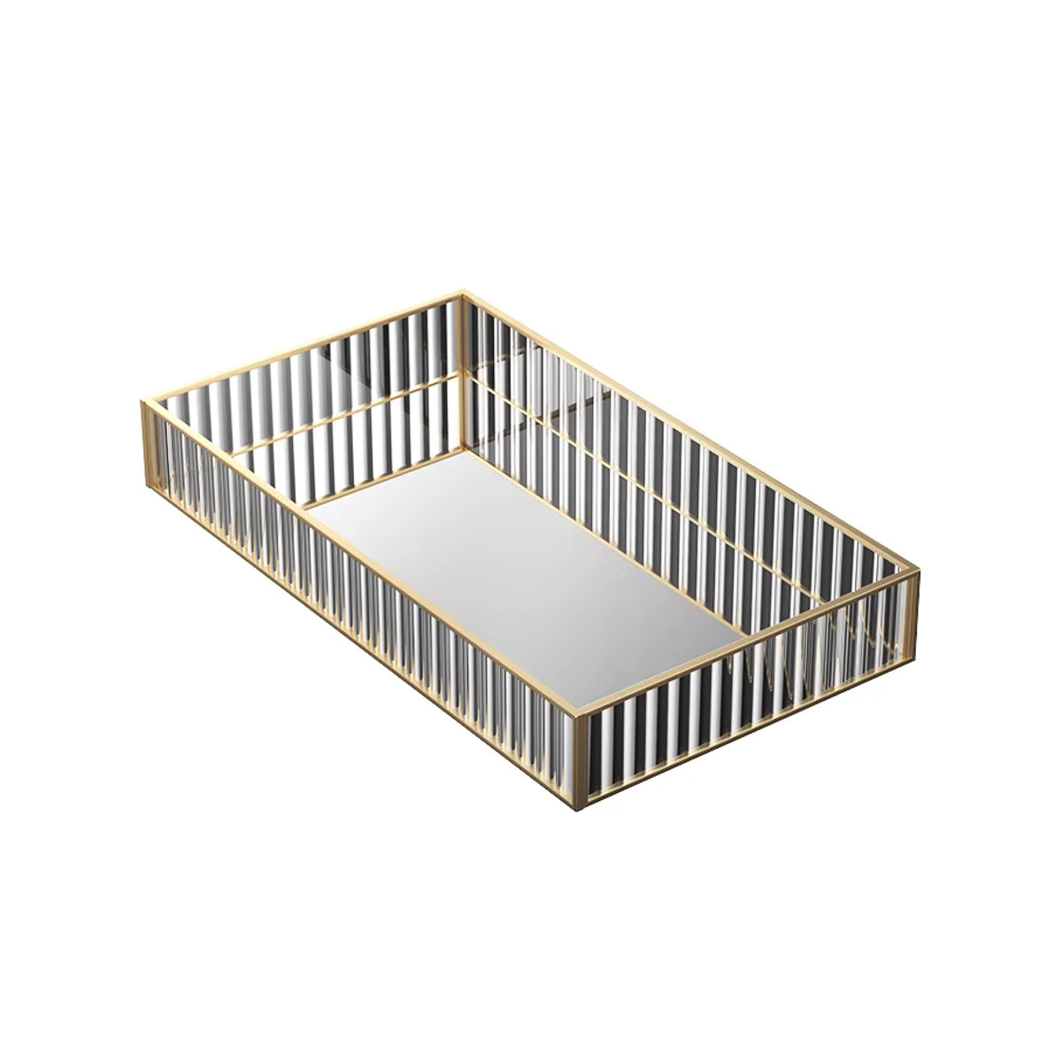 Achteckiges Glas Tablett im Nordic Minimalist Design, transparent mit Goldrand zur Dekoration und Organisation - Bild 2