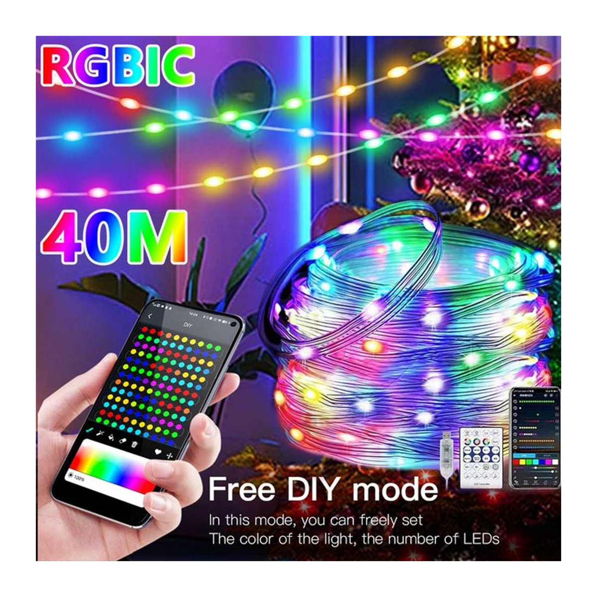 Acosh Neon RGBIC LED Lichterkette mit Bluetooth und Musikfunktion, 40m WS2812B USB-Lichterkette für Weihnachten und Partys - Bild 1